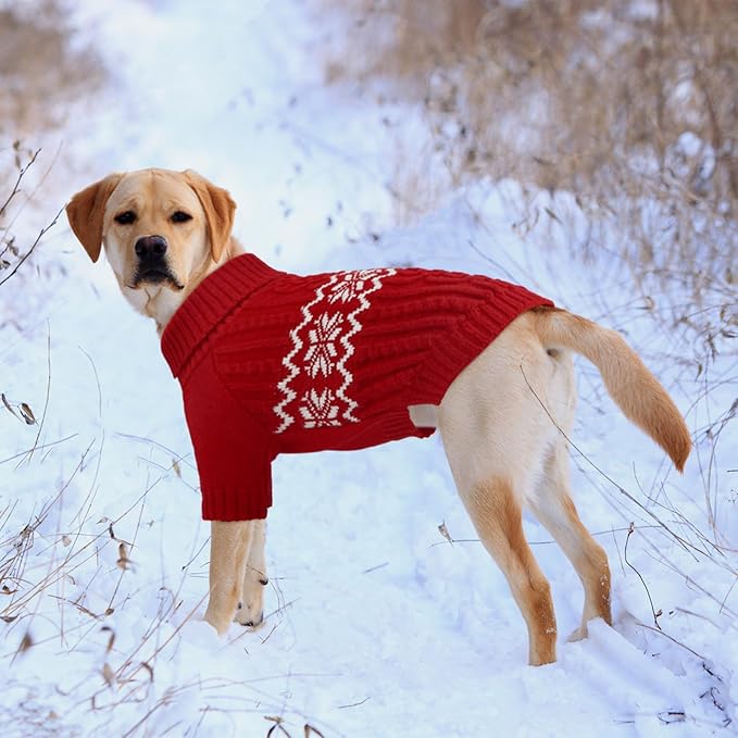 Kuoser Dog Sweater, Dog Sweaters for Medium Dogs, Doggie Sweater Christmas Clothes, Winter Coat Apparel Cable Knitwear, Pet Sweatshirt Outfit for Frech Bulldog, Boston Terrier, Red L