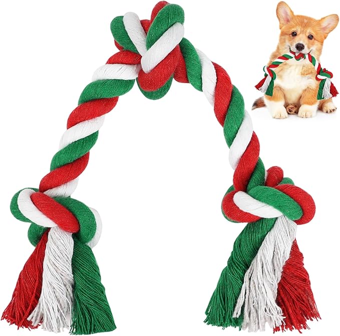 SZEE Dog Rope Toys, 14 in 3 Knots Chew Rope for Medium and Small Dogs, Natural Cotton Pull Toy for Tug of War and Teeth Cleaning (Red)