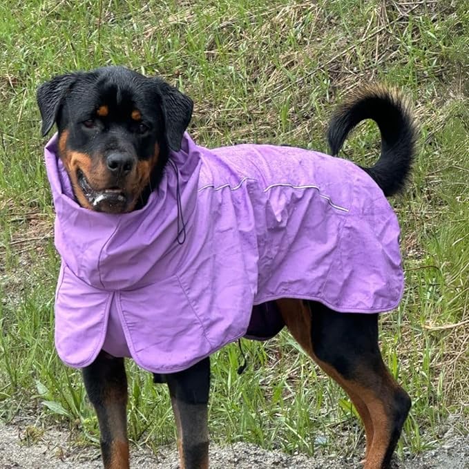 Spark Paws Dog Raincoat, Waterproof Windproof Rain Jacket, for Small Medium Large Extra Large Dogs, Reflective Breathable Full-Body Coverage Dry Suit - Purple - 3XL