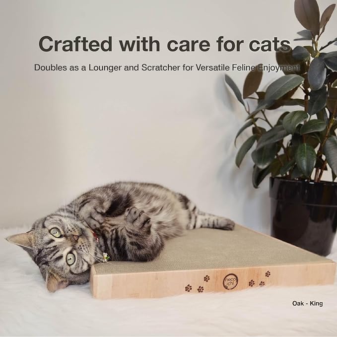Necoichi Cardboard Cat Scratcher Bed for Indoor Cats - Cat Scratching Board (18" King, a.Oak Lounge)