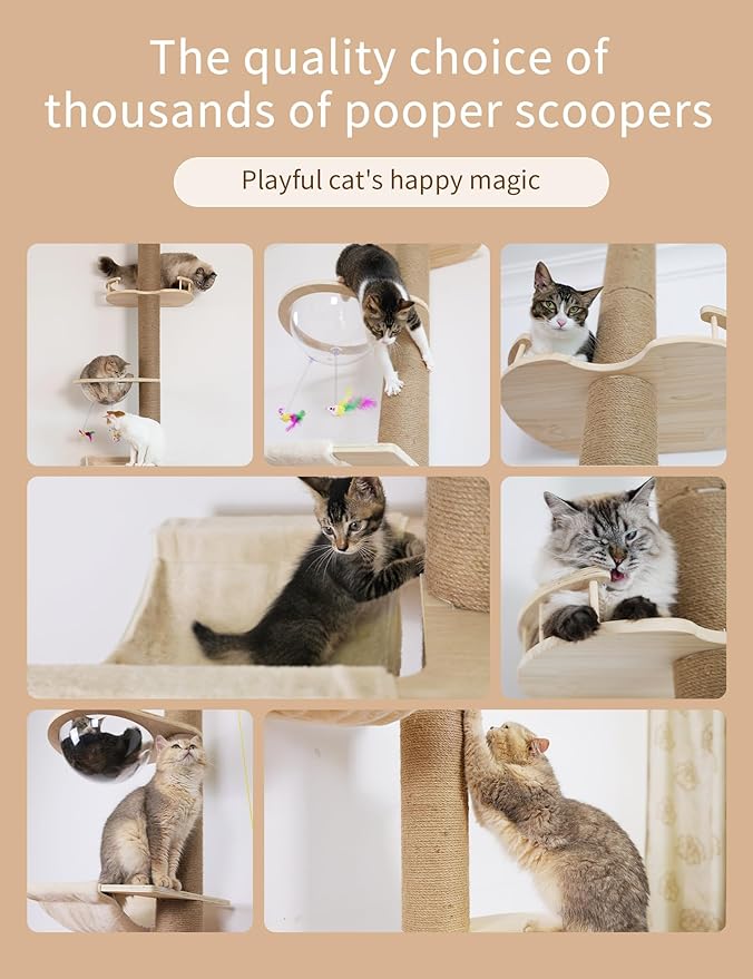 Floor-to-Ceiling Cat Tree with Natural Sisal Rope Scratching Post - Adjustable Height (55-119 Inches) - Modern Cat Activity Tree, Cat Scratcher Post