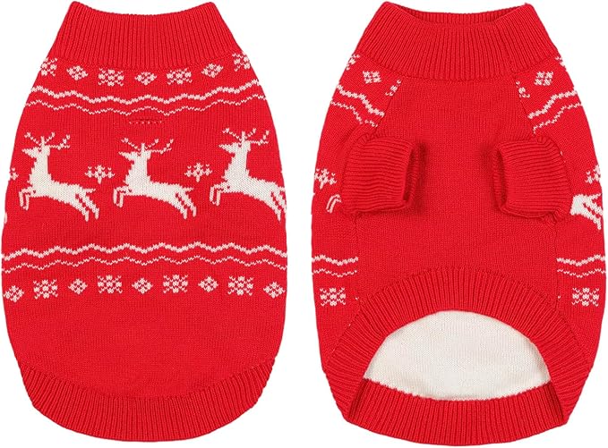 Christmas Medium/Large Dog Sweater, Warm Dog Winter Coat w/Sleeves & Leash Hole, Comfy Stretch Premium Dog Clothes for Labrador-Best for Holidays, Daily Walks XL Red