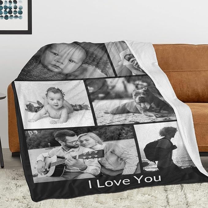 Custom Blanket with Photo, Personalized Blanket, Customized Photo Blankets, Customizable Blankets, Personalized Anniversary Birthday Gifts for Women Men Him Her Family