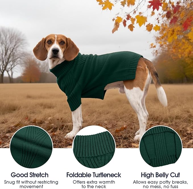 IECOii XL Dog Sweater,Winter Doggy Clothes for Large Dogs Girl Boy,Warm Pullover Xmas Dog Sweater Turtleneck,Lightweight & Good Stretch for Active Dogs Like Beagle,Border Collie (Green,XLarge)