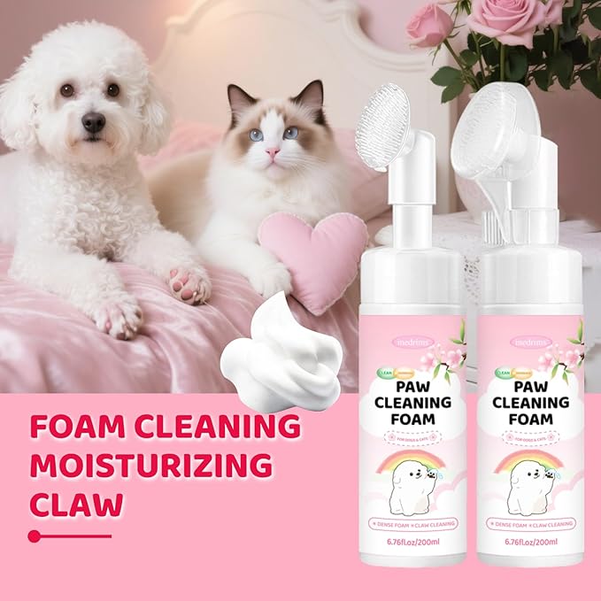 Paw Cleaner for Dogs & Cats, No-Rinse Foam Dog paw Cleaner with Silicone Brush, Gentle Natural Formula, Moisturizes & Cleans Dirty Paws, Safe for Licking, 6.7oz