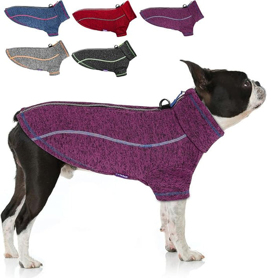 cyeollo Warm Dog Sweater with Zipper, Doggy Reflective Highneck Jackets with D Ring Step in Dog Winter Coats Fleece Female Stretchy Dogs Sweaters Pet Clothes for Small Dogs, Purple L