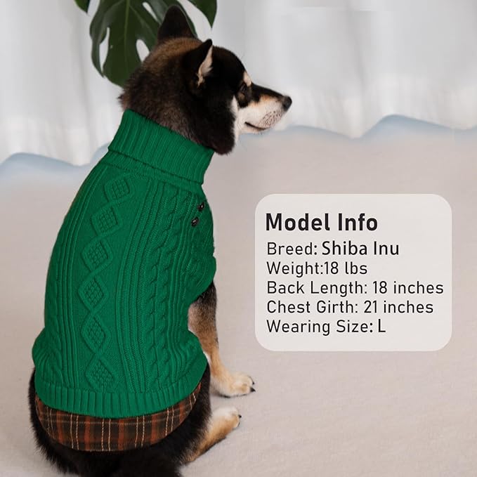 KYEESE Dog Sweater Warm Turtleneck Medium Dogs Sweater Stretchy Knitwear Cat Clothes with Gingham Patchwork Thick Pet Coat for Fall Winter Cold Weather Soft Pullover Dog Sweaters for Medium Dogs Boy