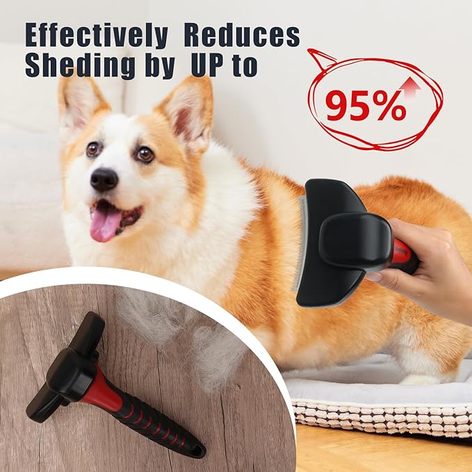 HOP Dog Deshedding Brush for Short Haired Dogs Cats Pets Professional Deshedding Tool Anti-Slip Handle & Detachable Head Highly Effective Deshedder Grooming Home of Paws(Black_M)