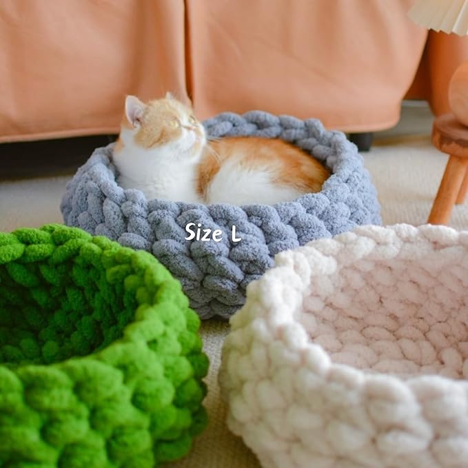 Cat Nest Bed – Premium Handwoven Washable Extra Soft Round Cave House for Indoor Kitten & Kitty, Small & Large (LGreen,Large)