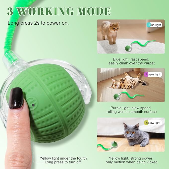 NVTED 2 PCS Interactive Cat Toys for Indoor Cats, Fast Rolling on Carpet Flash and Motion Activated Cat Balls for Bored Indoor Cats