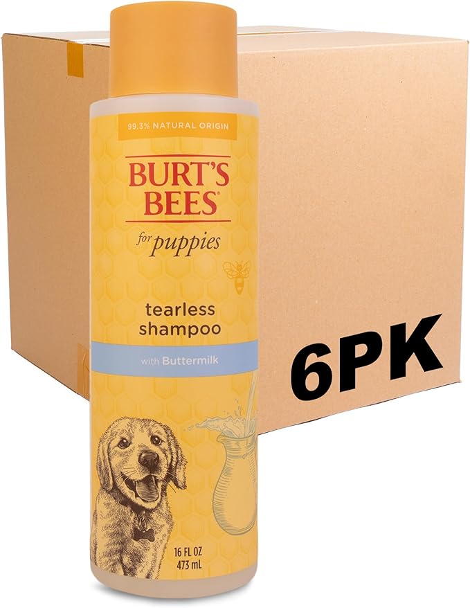 Burt's Bees for Pets Tearless Puppy Shampoo with Buttermilk, 6pk, 95% Natural Origin Formulas, Best Tearless Shampoo for Puppies - Gentle Dog and Puppy Shampoo Tear Free, 16 oz - 6 Pack