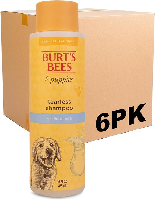 Burt's Bees for Pets Tearless Puppy Shampoo with Buttermilk, 6pk, 95% Natural Origin Formulas, Best Tearless Shampoo for Puppies - Gentle Dog and Puppy Shampoo Tear Free, 16 oz - 6 Pack