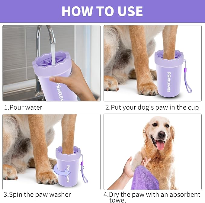 Dog Paw Cleaner, Washer, Muddy Pet Foot Cleaner for Small Medium Large Breed Dogs/Cats (with 3 absorbent towel) (Purple, Medium)