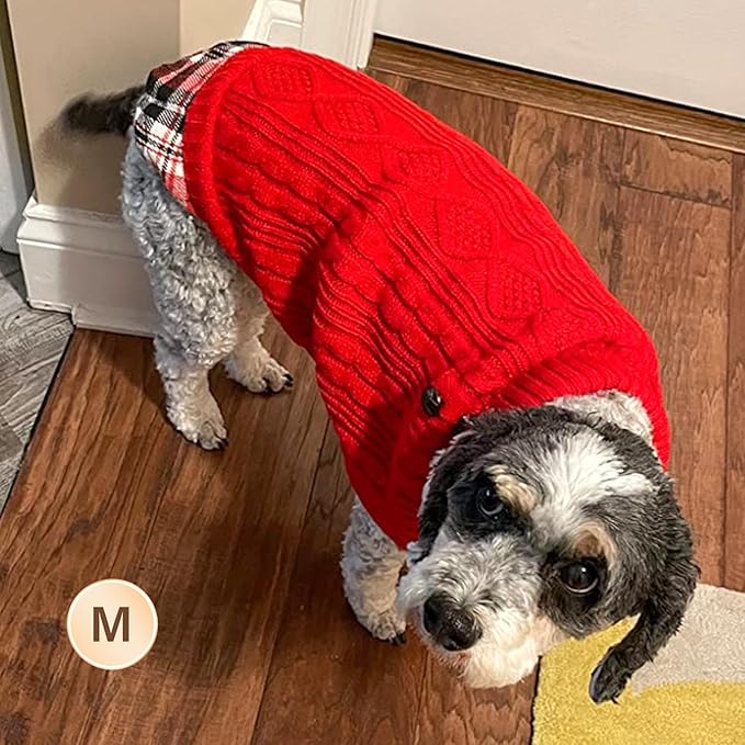 KYEESE Dog Sweater Soft Pullover Dog Sweaters for Small Dogs Girl Warm Turtleneck Small Dogs Sweater with Gingham Patchwork Stretchy Knitwear Cat Clothes Comfy Pet Coat for Fall Winter Cold Weather