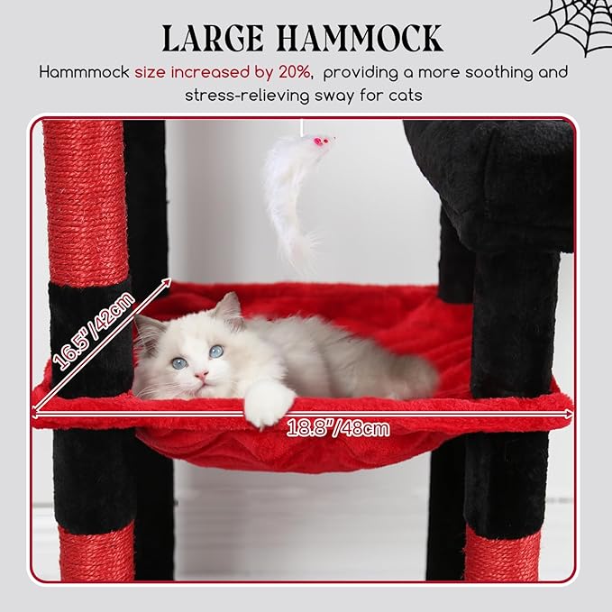 Globlazer Extra Large Platform Gothic Cat Tree, 65in Tall Sturdy Goth Cat Tower for Multiple Indoor Cats, Big Cat Tree for Large Cat with 3 Enlarged Perches, 6 Scratching Posts, Condo, S65, Red Black