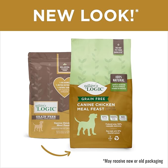 Nature's Logic Grain-Free Dry Dog Food - All-Natural, High Protein, No Synthetic Vitamins/Minerals - Gluten Free - Supports Healthy Digestion - All Breeds & Ages - Chicken Meal Feast, 25lbs