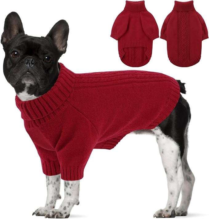 SAWMONG Dog Sweater for Medium Dogs, Turtleneck Knitted Pullover Sweater Sweatshirt, Classic Winter Warm Pet Sweater for Boy Girl Cat Sweater (Red, M)