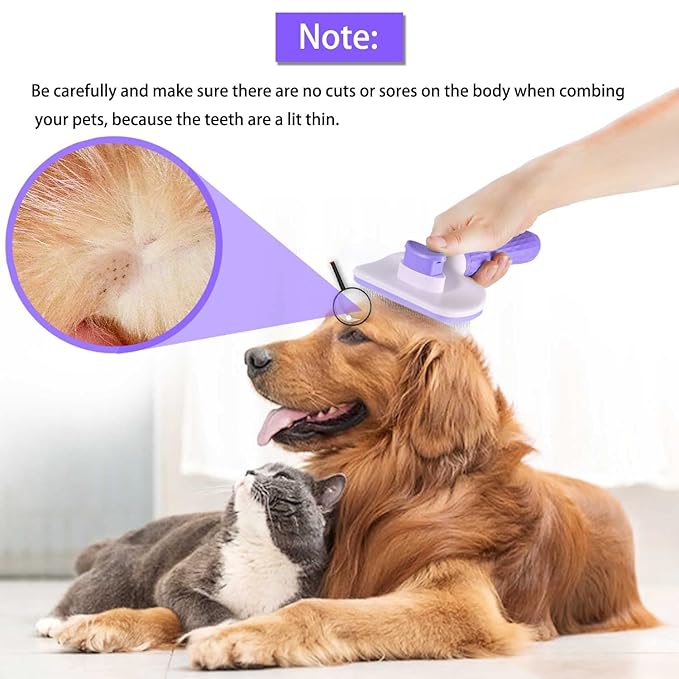 Pet Grooming Brush for Cats & Dogs, Self-Cleaning Undercoat Deshedding & Massage Tool, Purple
