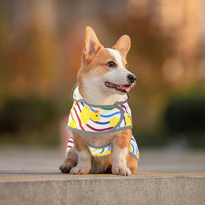 Dog Raincoat for Large Dogs, Waterproof Rain Jacket Coat with Hood and Leash Hole, Polyester, Rainbow Ducks