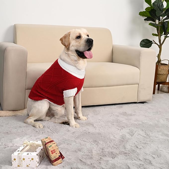 Dog Sweater for Large Dogs Argyle Cable Knit Turtleneck Pullover Winter Clothes Boys Girls Stretch Golden Retriever Labrador Bulldog Pitbull Doberman Pet (XL, Red)