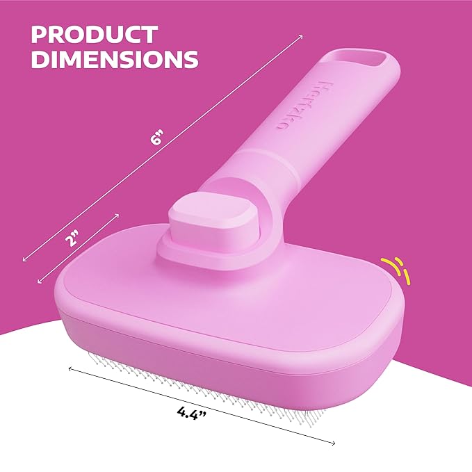 Hertzko Self Cleaning Slicker Brush for Cats & Dogs – Grooming Tool for Shedding Long & Short Hair – Retractable Bristles – Easy-Clean Cat & Dog Deshedding Brush – Painless Detangling - Pink