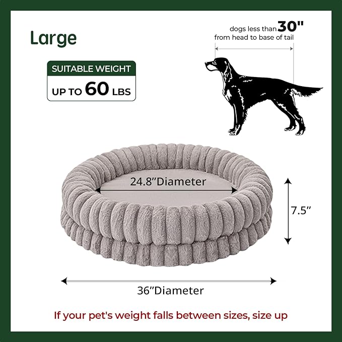 BALANCE Luxury Donut Dog Bed, 36 Inches Round Dog Beds Large Sized Dogs Washable, Orthopedic Calming Dogs Bed for Pets with Anti-Slip Bottom, Oatmeal