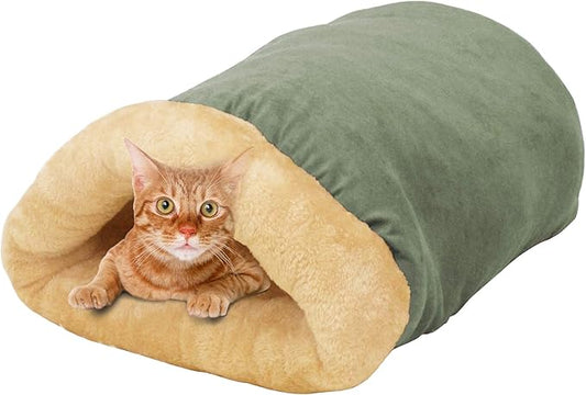4 in 1 Self Warming Burrow Cat Bed, Pet Hideway Sleeping Cuddle Cave (Sage Green)