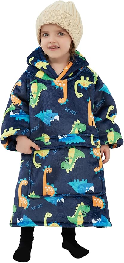 KFUBUO Dinosaur Wearable Blanket Hoodie for Kids Toddlers Sherpa Blanket Sweatshirt with Pocket 2-6 Year Old Boys&Girls Birthday Gifts