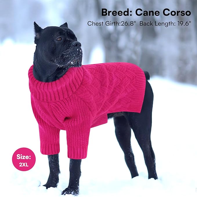 SUNFURA Small Dog Sweater, Turtleneck Dog Sweater for Cold Weather, Puppy Knitwear Pullover for Christmas Thanksgiving, Pet Winter Knitted Sweatshirt for Pug Dachshund, Hot Pink S