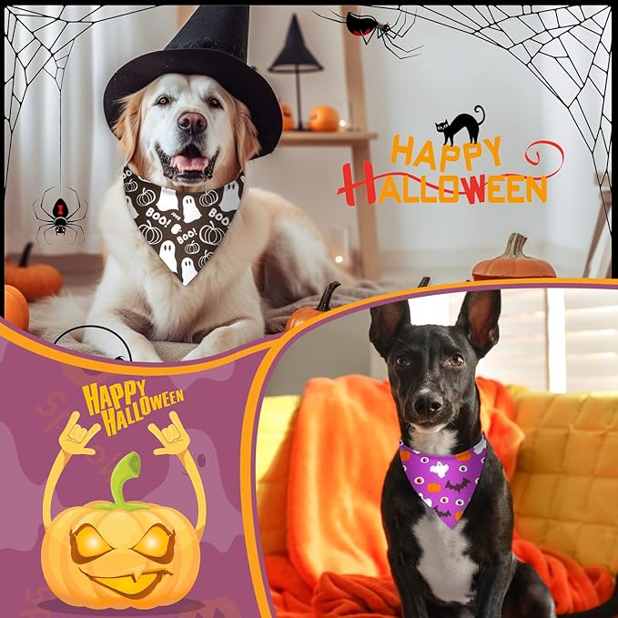 Preboun 50 Pcs Halloween Dog Bandanas Bulk Pumpkin Ghost Bandanas for Dogs Colorful Triangle Kerchief Bibs Scarf Set for Pet Costume Photo Props Accessories Pet Shops, 25 Styles (31.5 x 21.7 x 21.7)
