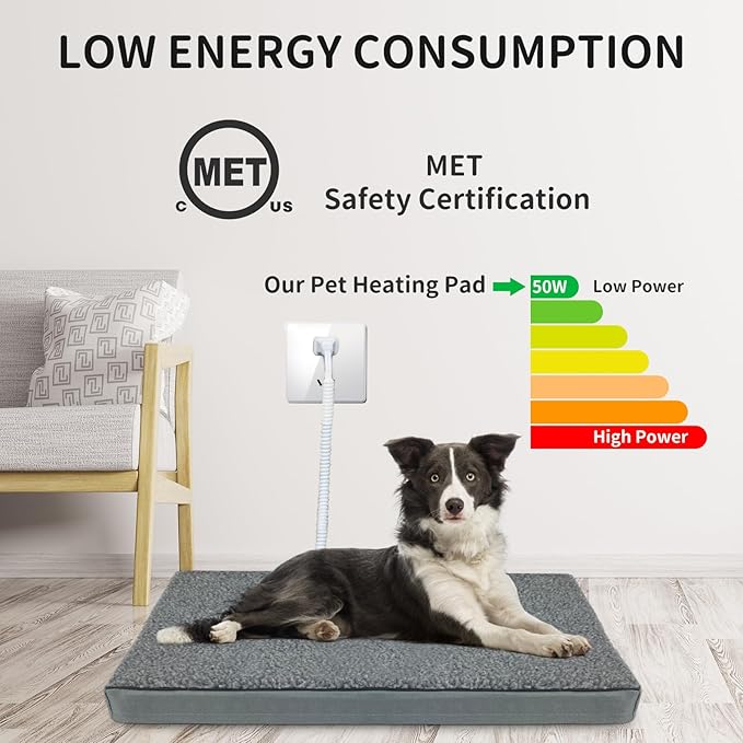 Heated Pet Beds for Indoor/Outdoor Cat & Dog Orthopedic Foam Warming Cat Beds Auto Temperature Control, Washable Cover with Waterproof Liner Thermo Kitty Electric Heating Bed