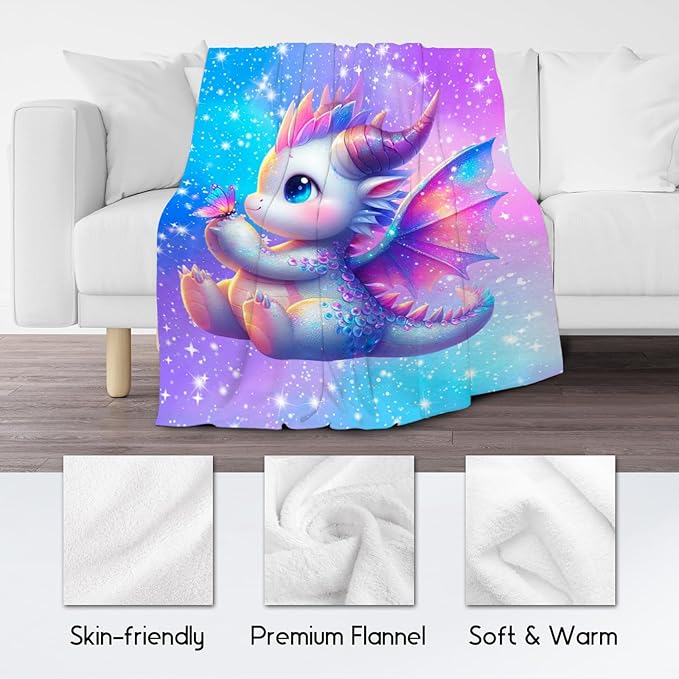 Kids Blanket for Girls Dragon Blankets Gifts - Comfy Cozy Fleece Throws for Couch, Bed & Travel 40"x50"