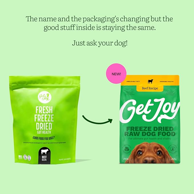 Get Joy Freeze Dried Raw Beef Dog Food, High Protein Grain Free Meal, Topper & Treat, Gut Health Support with Probiotics, Small to Large Breed, 16oz Bag
