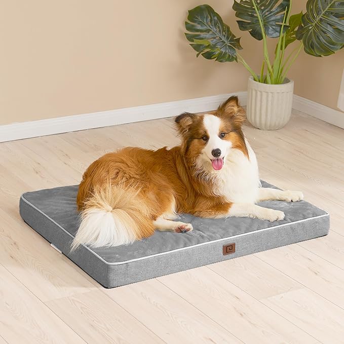 EHEYCIGA Waterproof Dog Bed Memory Foam 41x27, Orthopedic Dog Beds Mat for Extra Large Dogs with Removable Cover, Grey