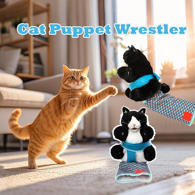 Cats Puppet Wrestler, Interactive Hand Puppet, Cat Wrestling Toy Puppet with Tough Padding for Safe Play, Boredom Durable Plush Stuffed Animal Toy for Cats