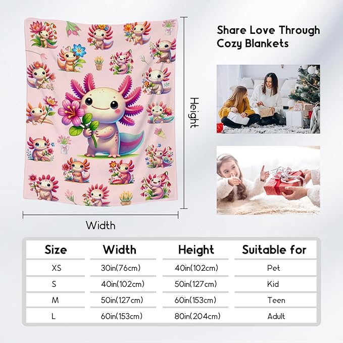 Girls Blankets Gifts Axolotl Blanket for Toddlers Kids Granddaughter, 40"x50" Cute Flannel Throw Gifts for Sofa Couch