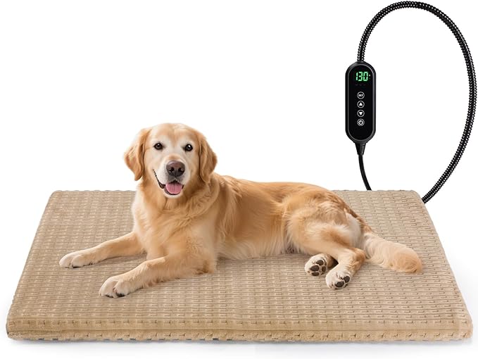 Cat Heating Pad, Waterproof Heated Cat Dog Bed with Adjustable Temperature & Timer, Electric Pet Mat for Indoor Cats Dogs, Chew Resistant Steel Cord（Large : 35"x24" Brown）