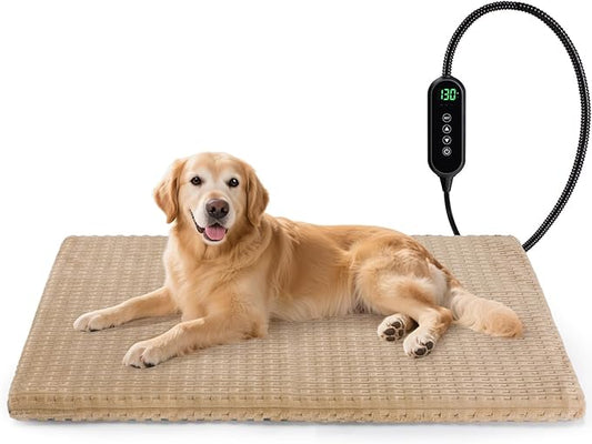 Cat Heating Pad, Waterproof Heated Cat Dog Bed with Adjustable Temperature & Timer, Electric Pet Mat for Indoor Cats Dogs, Chew Resistant Steel Cord（Large : 35"x24" Brown）