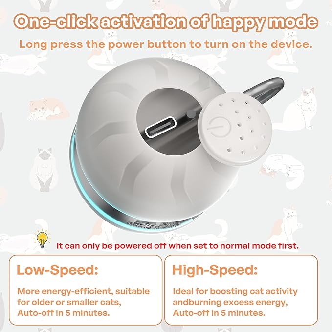 Speedy 2.0 Tail Interactive Cat Toys for Bored Indoor Adult Cats with 3 Tails,Automatic Cat Toy Ball Self Moving Chirping,Smart Kitten Rechargeable Cat Balls for Enrichment Exercise Essentials (Grey)