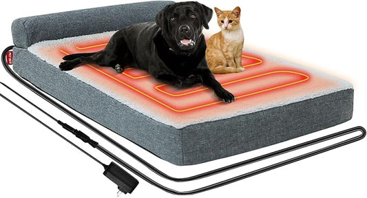 Heated Dog Bed,Heating pad Orthopedic Dog Bed with Memory Foam, Heated Pet Bed & Removable Waterproof Cover for Medium, Large, Jumbo Dogs/L
