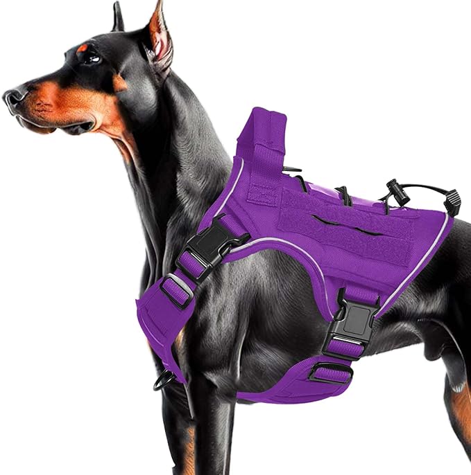 Heavy-Duty Tactical Dog Harness for Large Dogs, No Pull Adjustable Reflective Pet Vest with Molle System, K9 Military-Grade Control for Service Training, Outdoor & 10+ Breeds, Purple, Medium