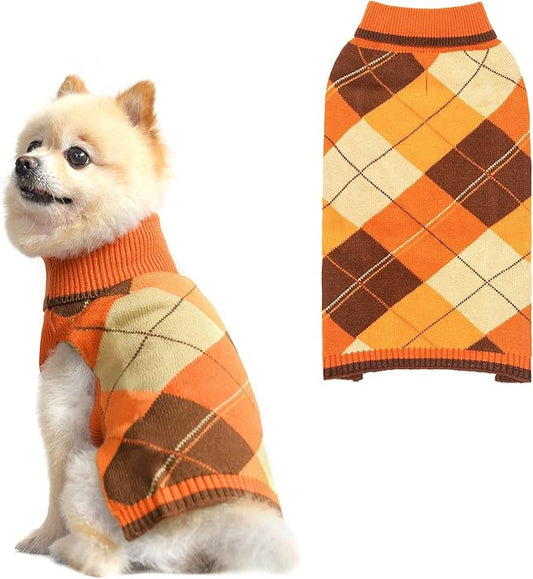 KOOLTAIL Fall Dog Sweater Pet Knitted Clothes - Thanksgiving Classic Plaid Pullover Turtleneck Dog Sweaters with Leash Hole, Thick Cold Weather Pet Outfits for Small Medium Large Dogs Cats Puppy, S