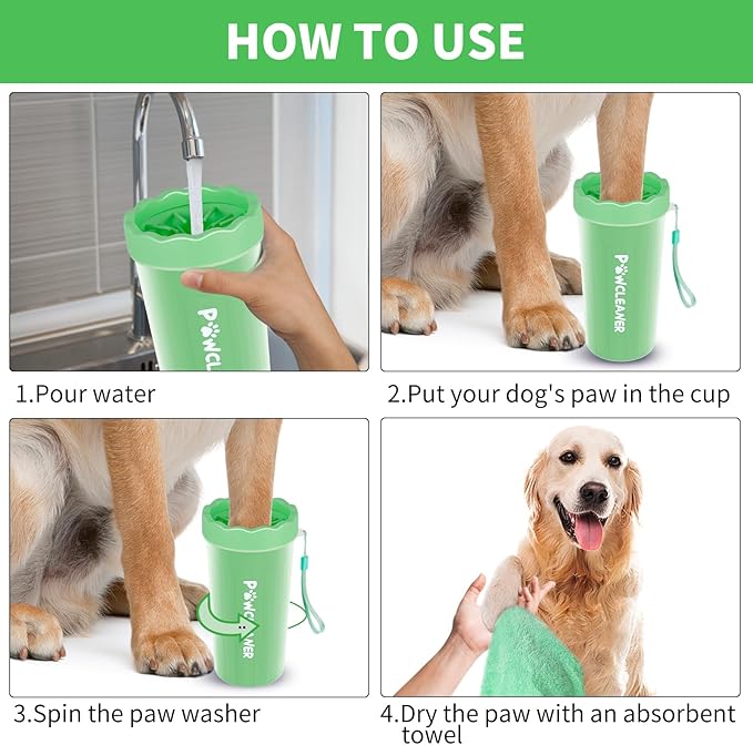 Dog Paw Cleaner, Washer, Muddy Pet Foot Cleaner for Small Medium Large Breed Dogs/Cats (with 3 absorbent towel) (Light Green, Large)
