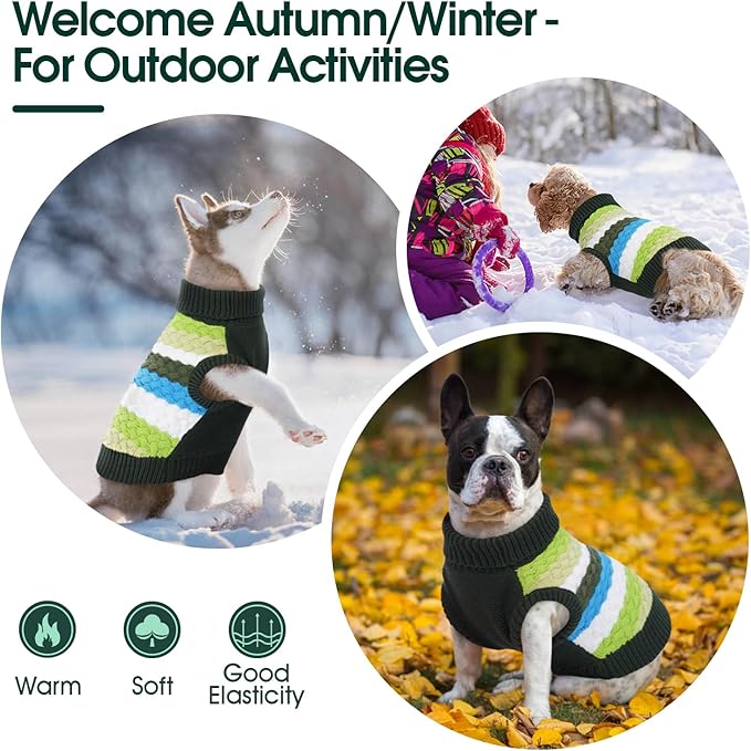 Kuoser Dog Sweater, XL Dog Sweaters for Large Dogs Pet Cable Knitted Pullover Warm Clothes, Turtleneck Classic Knitwear Soft Thick Puppy Xmas Holiday Outfit Cold Weather Thermal Wear, Green XL