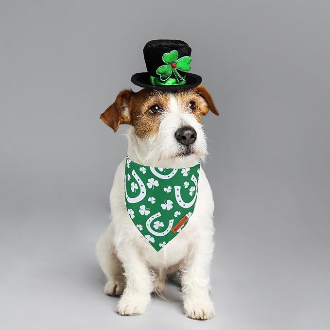 ADOGGYGO St. Patrick's Day Dog Bandana, Green Shamrock Scarf, Multi Size Offered, Saint Patrick Day Bandanas for Small Dogs (Small)