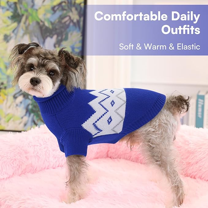 Queenmore Warm Dog Sweater, Soft Pet Knitwear, Knitted Pullover, Winter Pet Clothes for Small Medium Dogs Cats Blue