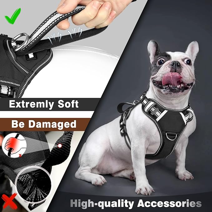 WINSEE Service Dog Vest No Pull Dog Harness with 7 Dog Patches, Reflective Pet Harness with Durable Soft Padded Handle for Training Small, Medium, Large, and Extra-Large Dogs (X-Large, Black)
