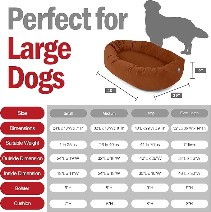 Majestic Pet 40 Inch Suede Shredded Memory Foam Mix Calming Large Dog Bed Washable 40 x 29 x 9 (Inch) - Cozy Soft Round Donut Dog Bed with Spine for Head Support - Pet Bed Rust