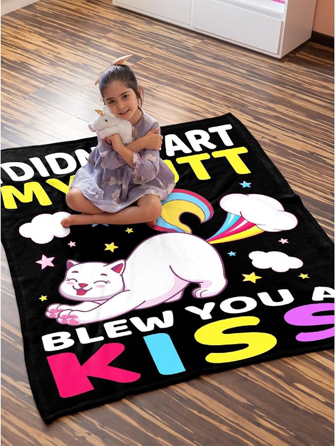 Funny Cat Blanket for Girls Boys - 120x90 Inches Soft Flannel Throw for Teen Women Men Adult - Cute Cat Lover Gift for Birthday Christmas Halloween - King Size Bed Sofa Couch