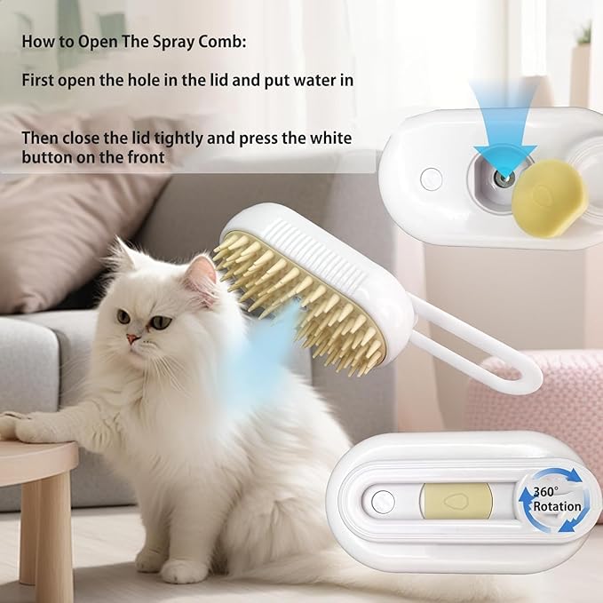 Pet Grooming Mist Brush – USB Rechargeable Deshedding & Massage Tool for Dogs & Cats